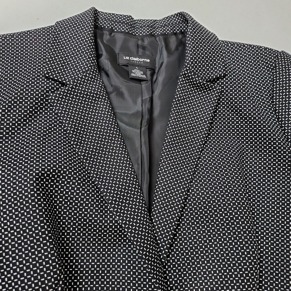 Liz Claiborne Career Blazer Black White Patterned One Button Jacket L - Picture 11 of 11